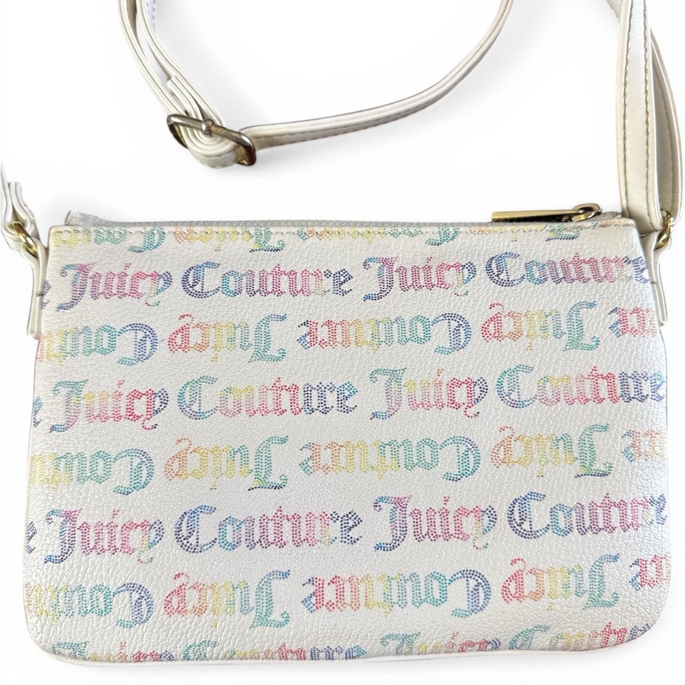Juicy Couture White Rainbow Leather Crossbody Bag Adjustable Strap Gold Emblem - Picture 4 of 10